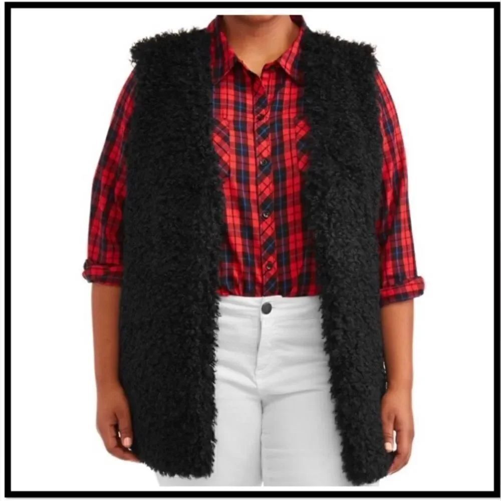 Terra & Sky Black sherpa sleeveless sweater vest sz 1X